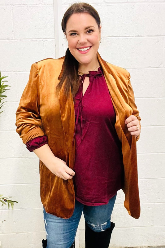 Holiday Stunner Rust Velvet Lapel Blazer - Bitsy Gypsy Boutique