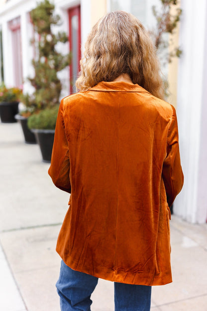Holiday Stunner Rust Velvet Lapel Blazer - Bitsy Gypsy Boutique