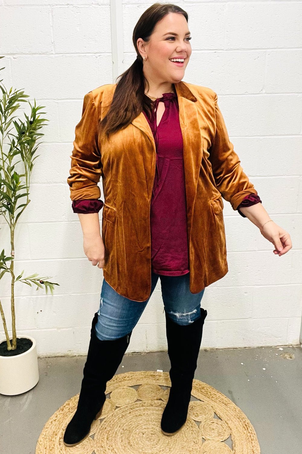 Holiday Stunner Rust Velvet Lapel Blazer - Bitsy Gypsy Boutique