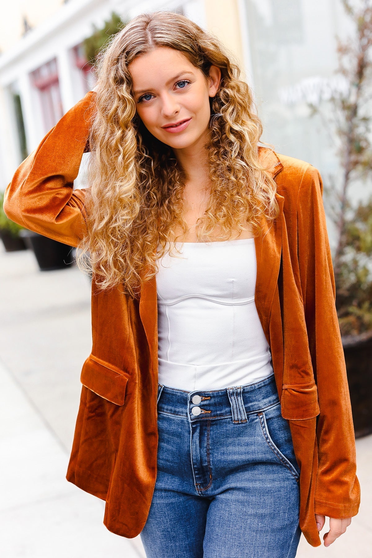 Holiday Stunner Rust Velvet Lapel Blazer - Bitsy Gypsy Boutique