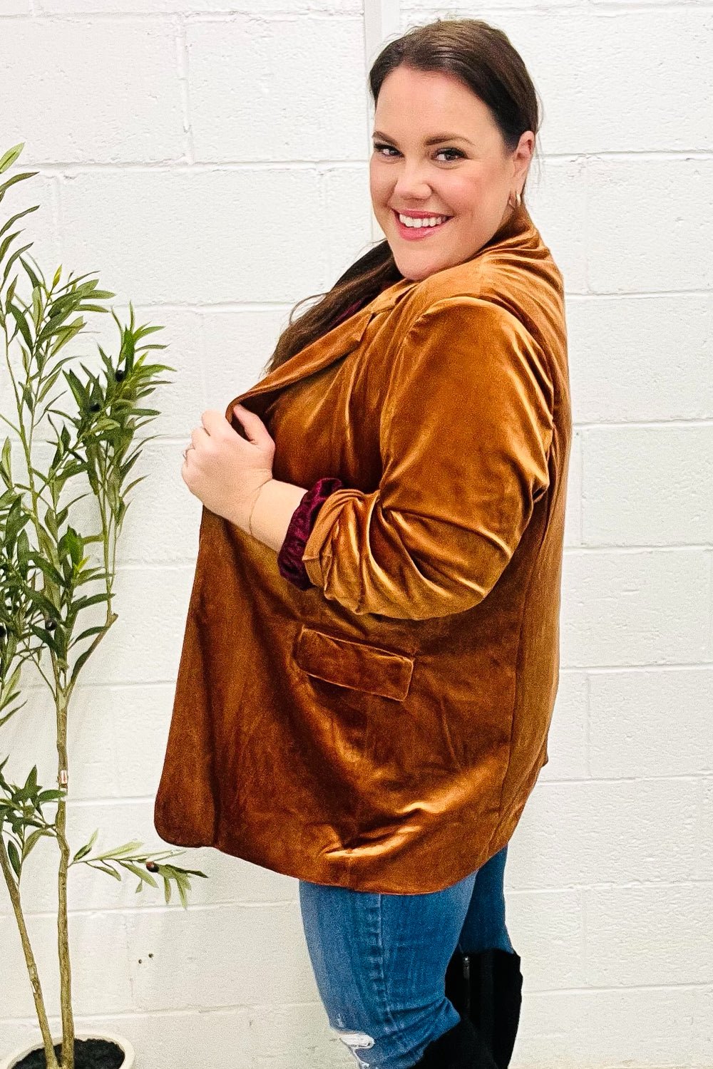Holiday Stunner Rust Velvet Lapel Blazer - Bitsy Gypsy Boutique