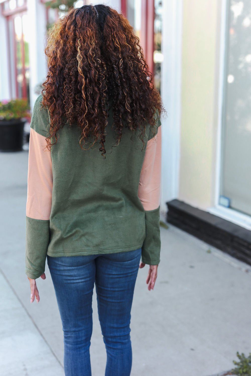 Holiday Vibes Taupe/Green Fleece Zip Up Cinched Hem Pullover - Bitsy Gypsy Boutique