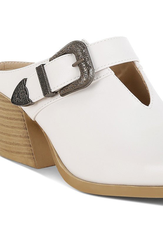 Holler Carved Buckle Statement Mules - Bitsy Gypsy Boutique