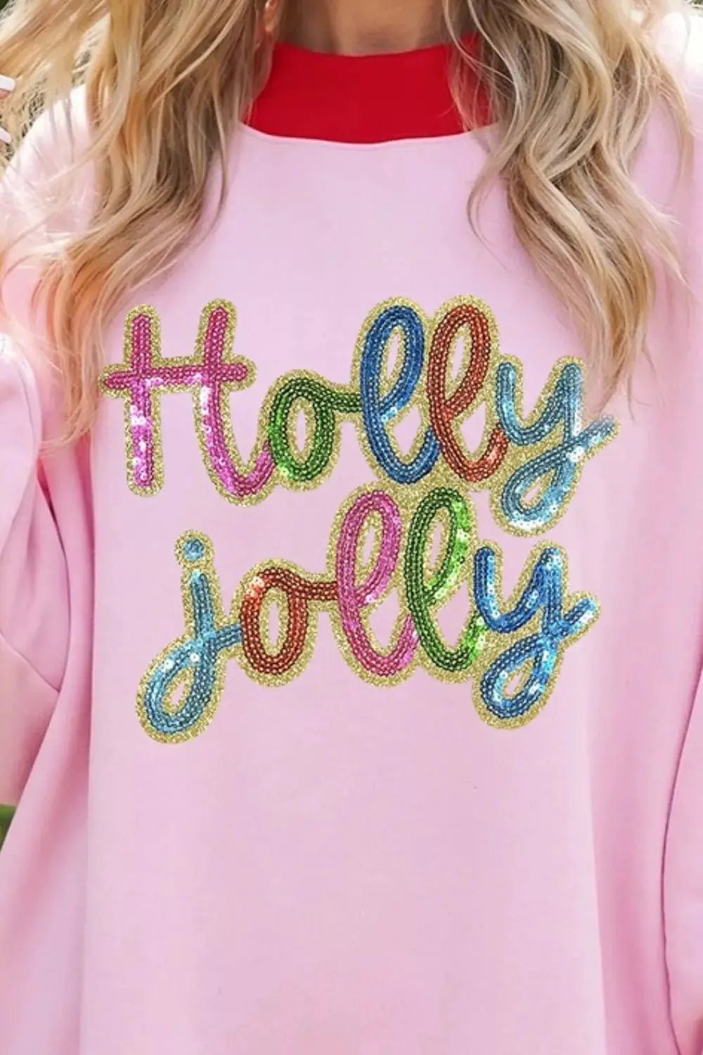 Holly Jolly Sequin Mock Neck Color Block Sweatshirt - Bitsy Gypsy Boutique