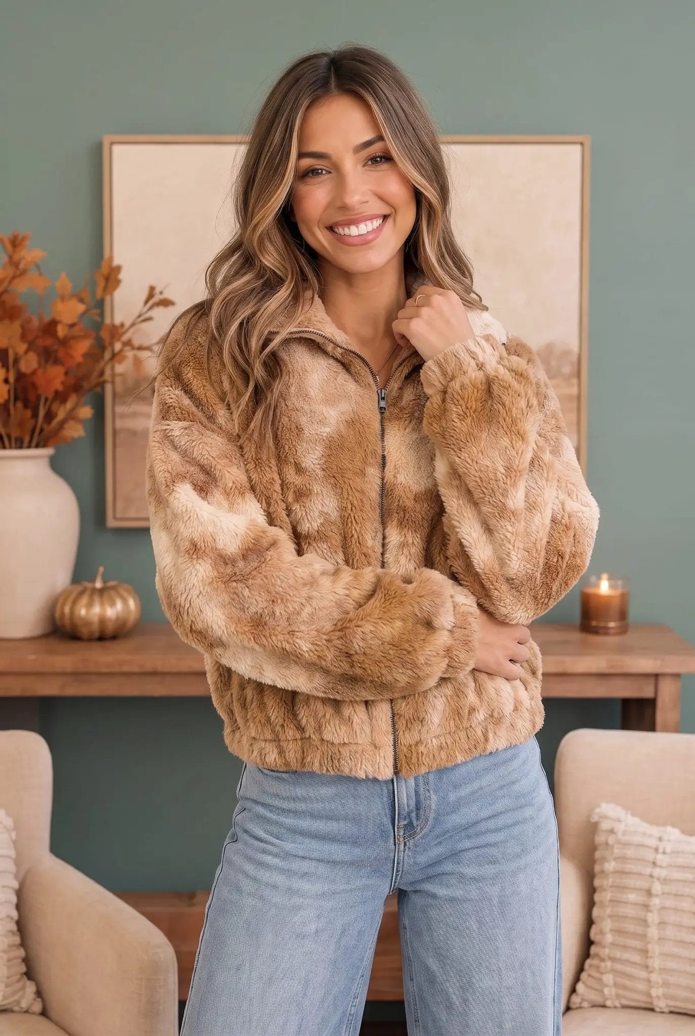 Homecoming Faux Fur Zip Up Jacket by Kye Mi
