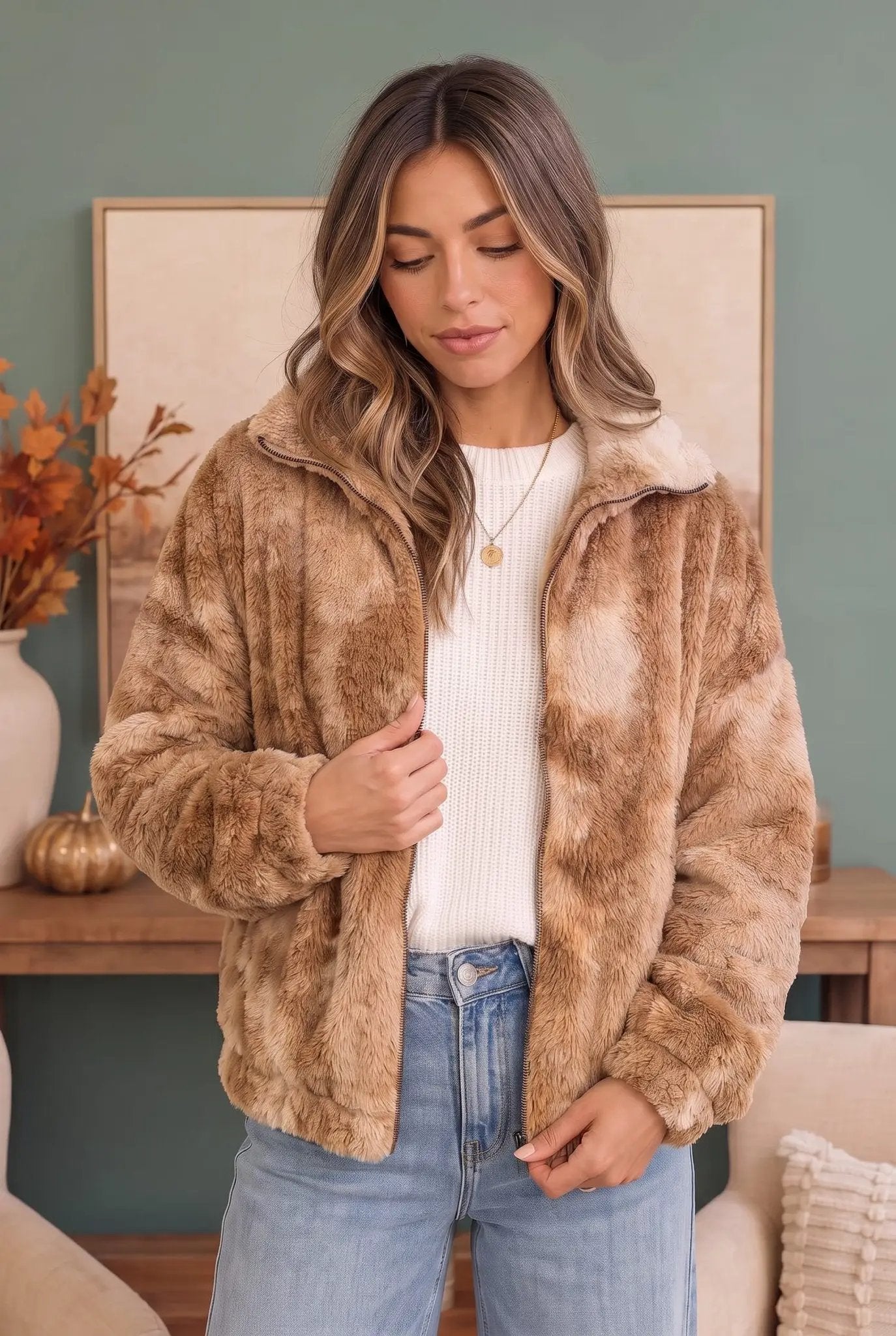 Homecoming Faux Fur Zip Up Jacket by Kye Mi