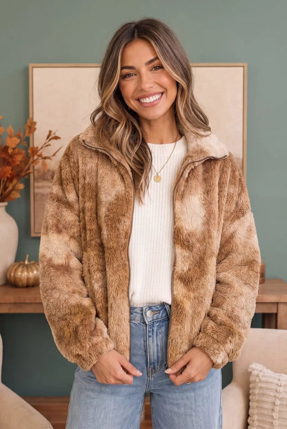 Homecoming Faux Fur Zip Up Jacket by Kye Mi