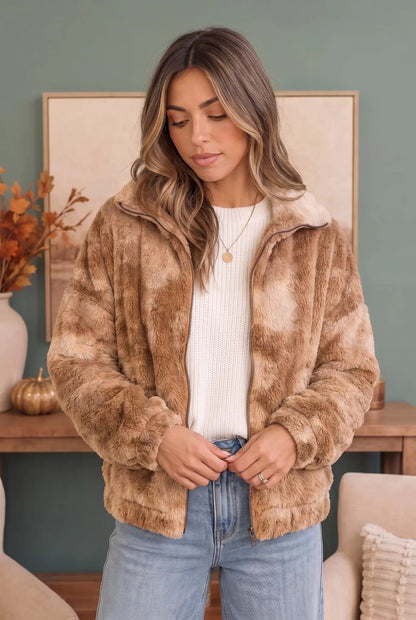 Homecoming Faux Fur Zip Up Jacket by Kye Mi