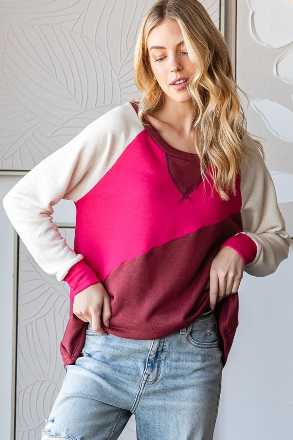 HOPELY Color Block Long Sleeve T-Shirt - Bitsy Gypsy Boutique