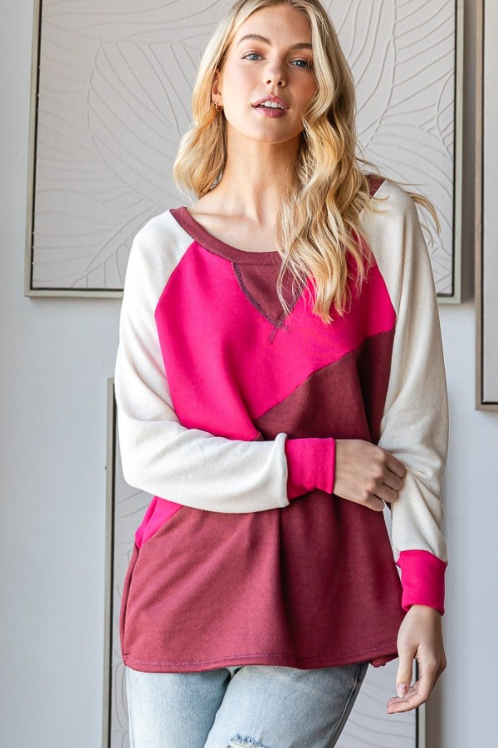 HOPELY Color Block Long Sleeve T-Shirt - Bitsy Gypsy Boutique