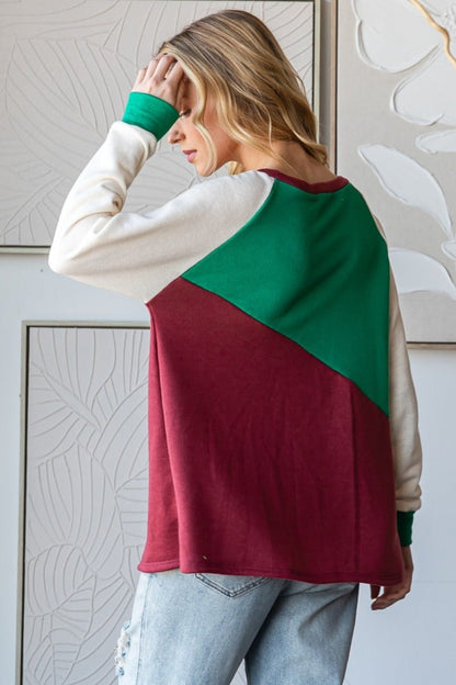 HOPELY Full Size Color Block Long Sleeve T-Shirt - Bitsy Gypsy Boutique