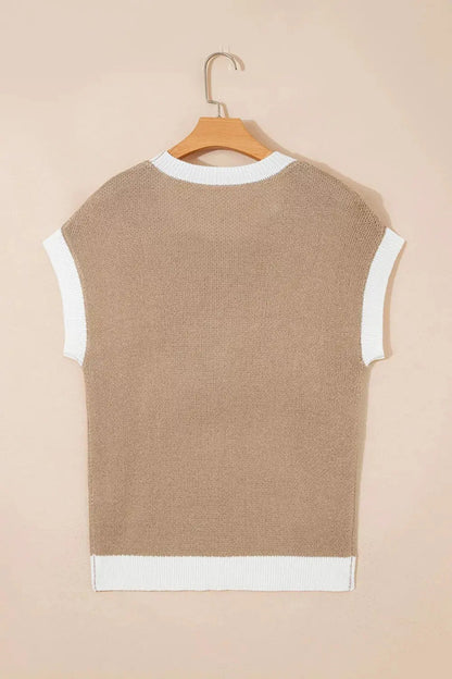 Horseshoe Pattern Contrast Trim Short Sleeve Sweater - Bitsy Gypsy Boutique