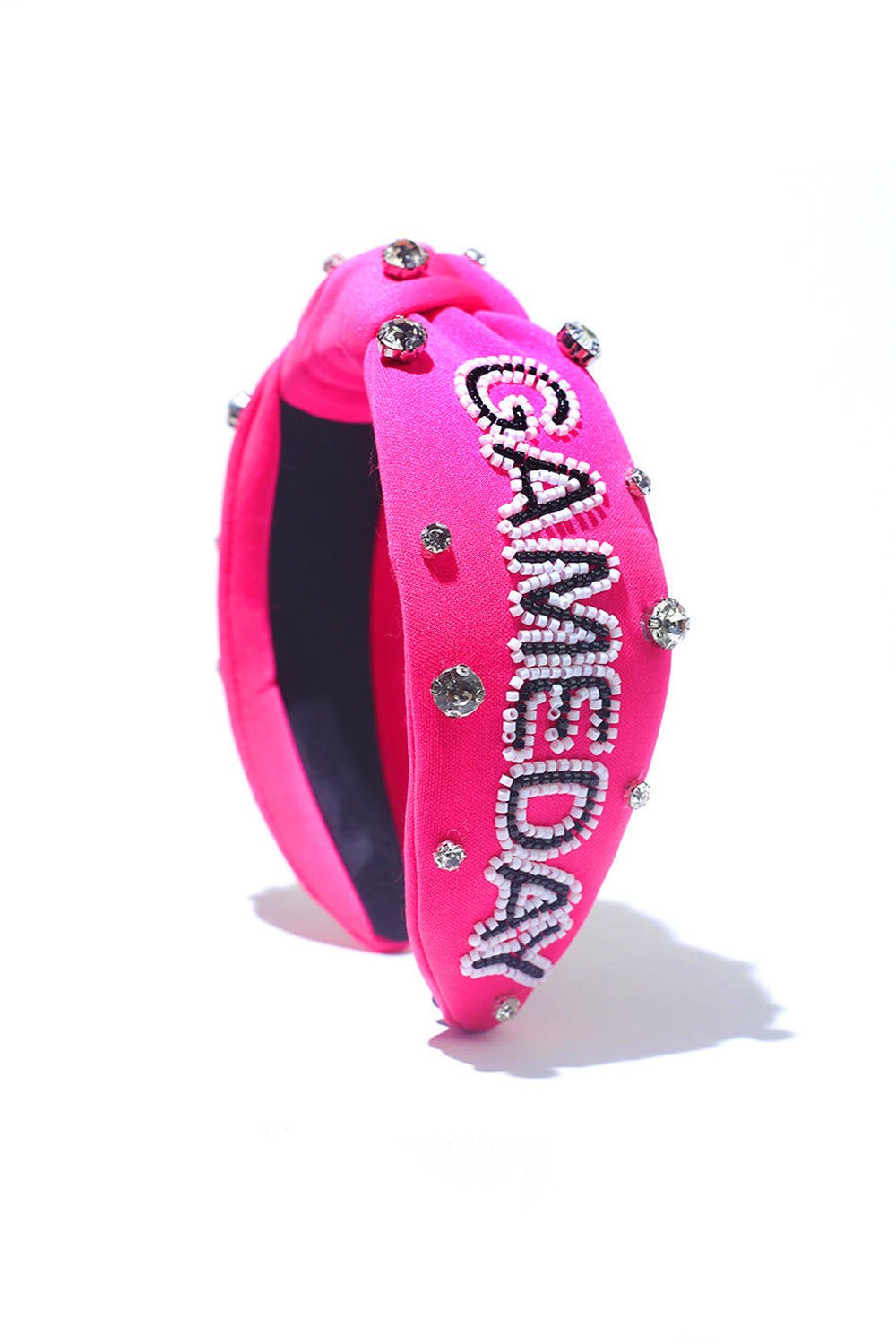 Hot Pink Jeweled & Beaded Gameday Top Knot Headband - Bitsy Gypsy Boutique