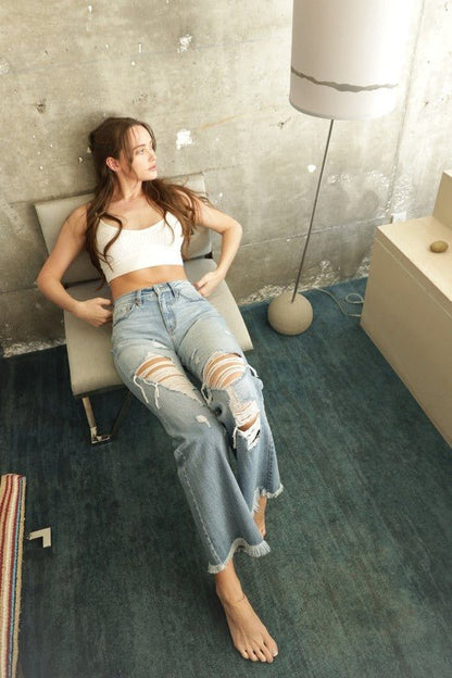 HYBRID FABRIC HIGH RISE WIDE LEG JEANS - Bitsy Gypsy Boutique