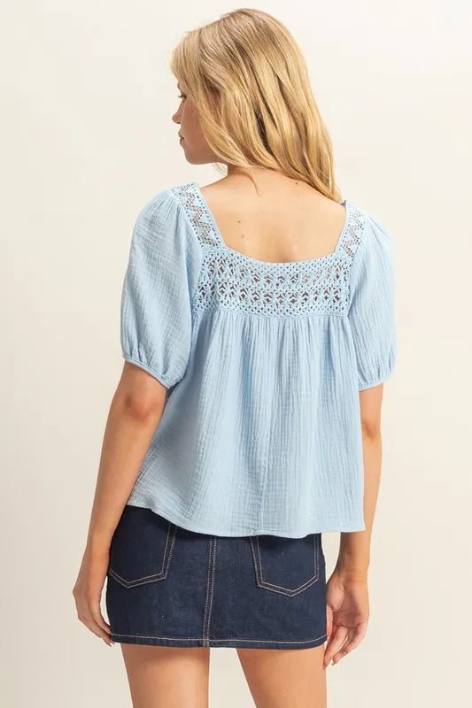 HYFVE Crochet Detail Puff Sleeve Peasant Top - Bitsy Gypsy Boutique