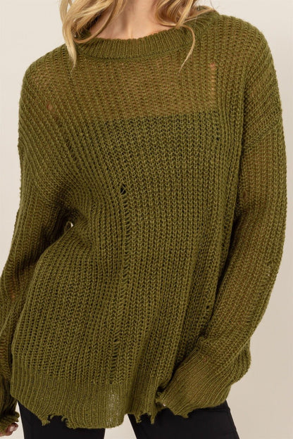 HYFVE Distressed Long Sleeve Knit Top - Bitsy Gypsy Boutique