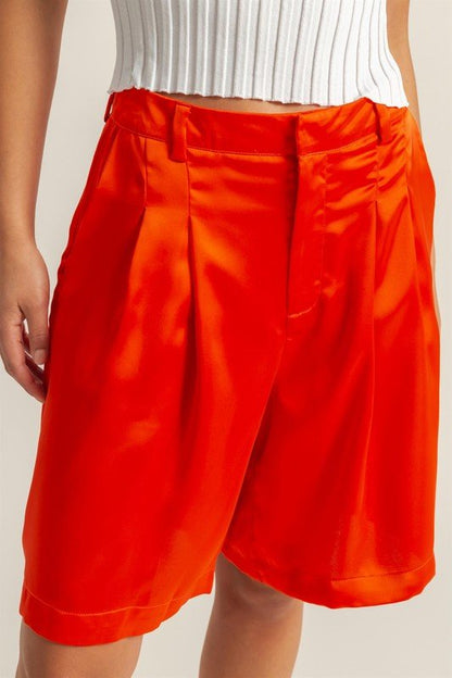 HYFVE High - Waist Pleated Satin Shorts - Bitsy Gypsy Boutique