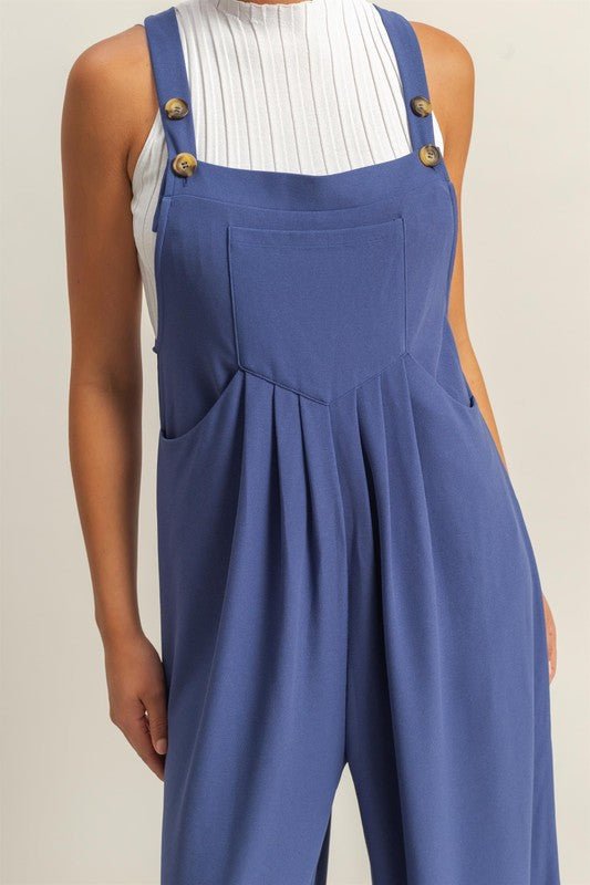 HYFVE Pleated Detail Front Pocket Wide Strap Overalls - Bitsy Gypsy Boutique