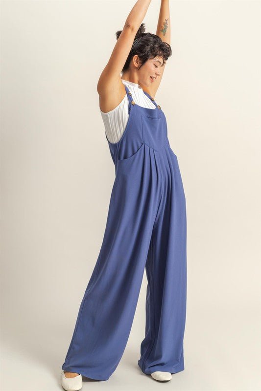 HYFVE Pleated Detail Front Pocket Wide Strap Overalls - Bitsy Gypsy Boutique