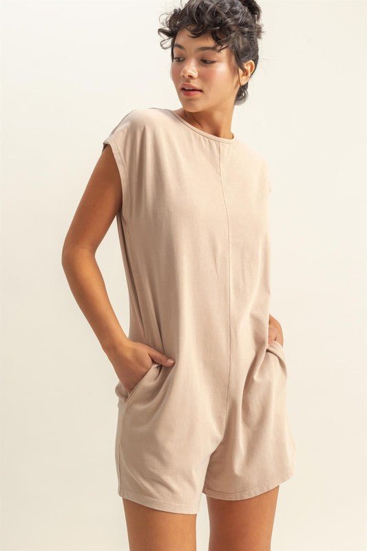 HYFVE Round Neck Cap Sleeve Relaxed Fit Breezy Romper - Bitsy Gypsy Boutique