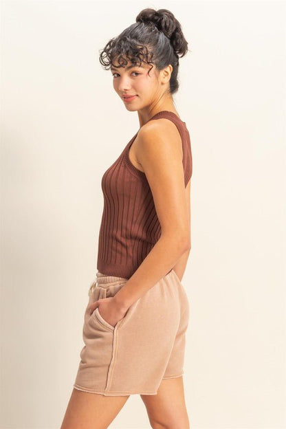HYFVE Stretchy Ribbed Round Neck Sweater Tank - Bitsy Gypsy Boutique