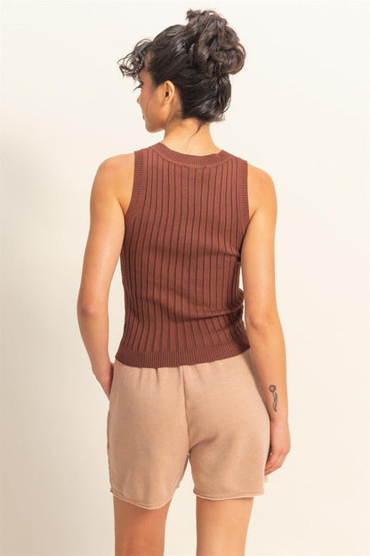 HYFVE Stretchy Ribbed Round Neck Sweater Tank - Bitsy Gypsy Boutique