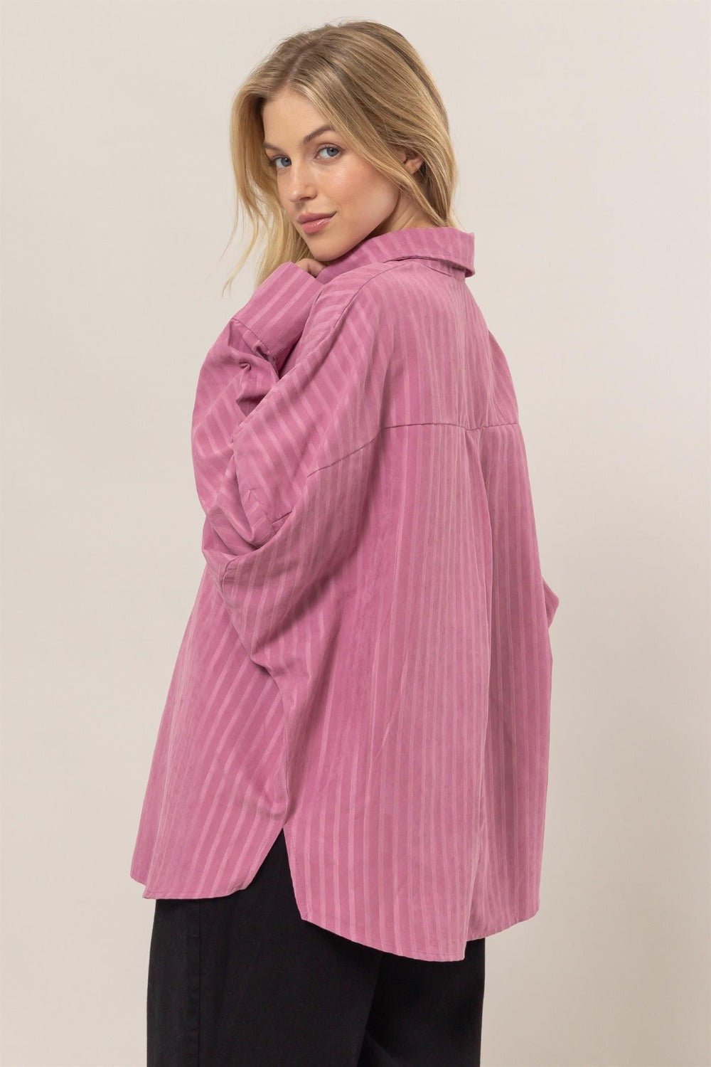 HYFVE Stripe Button Down Long Sleeve Oversized Shirt - Bitsy Gypsy Boutique