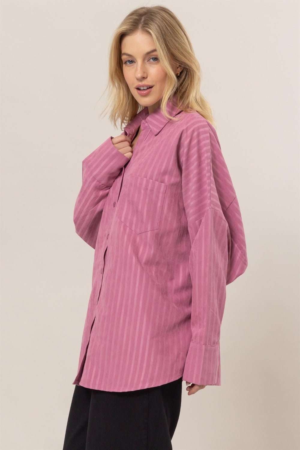 HYFVE Stripe Button Down Long Sleeve Oversized Shirt - Bitsy Gypsy Boutique