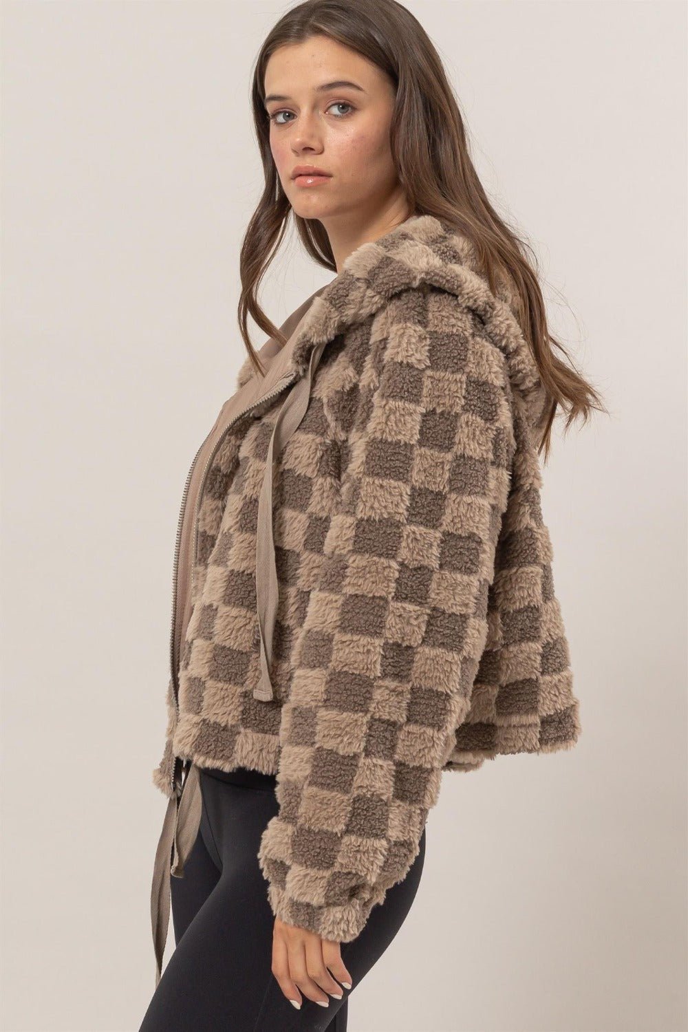 HYFVE Zip Up Sherpa Checkered Hooded Jacket - Bitsy Gypsy Boutique