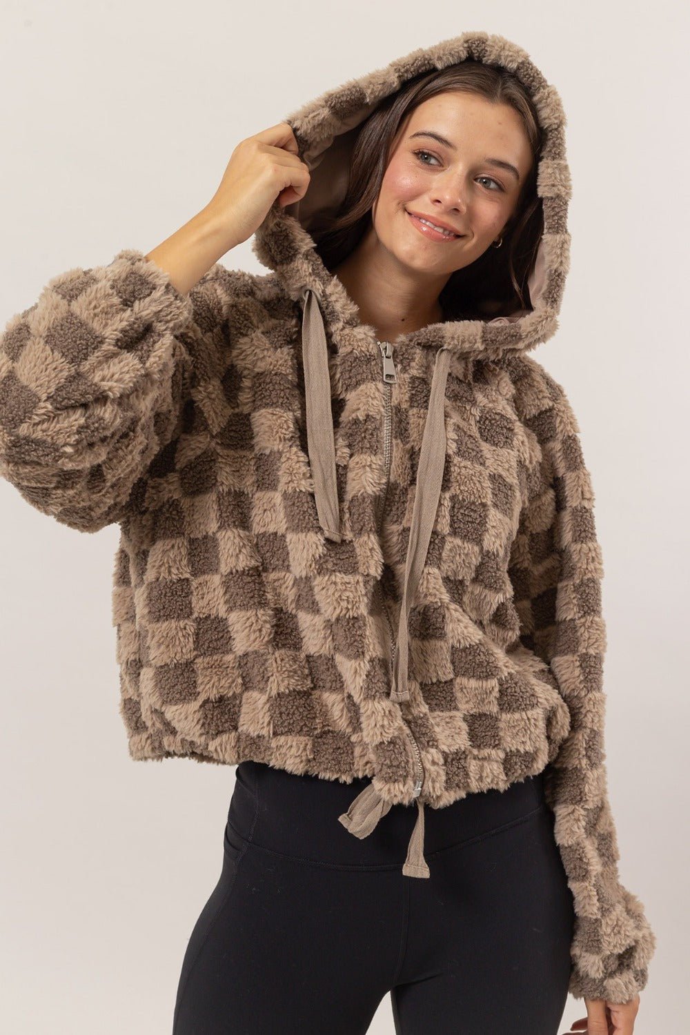 HYFVE Zip Up Sherpa Checkered Hooded Jacket - Bitsy Gypsy Boutique