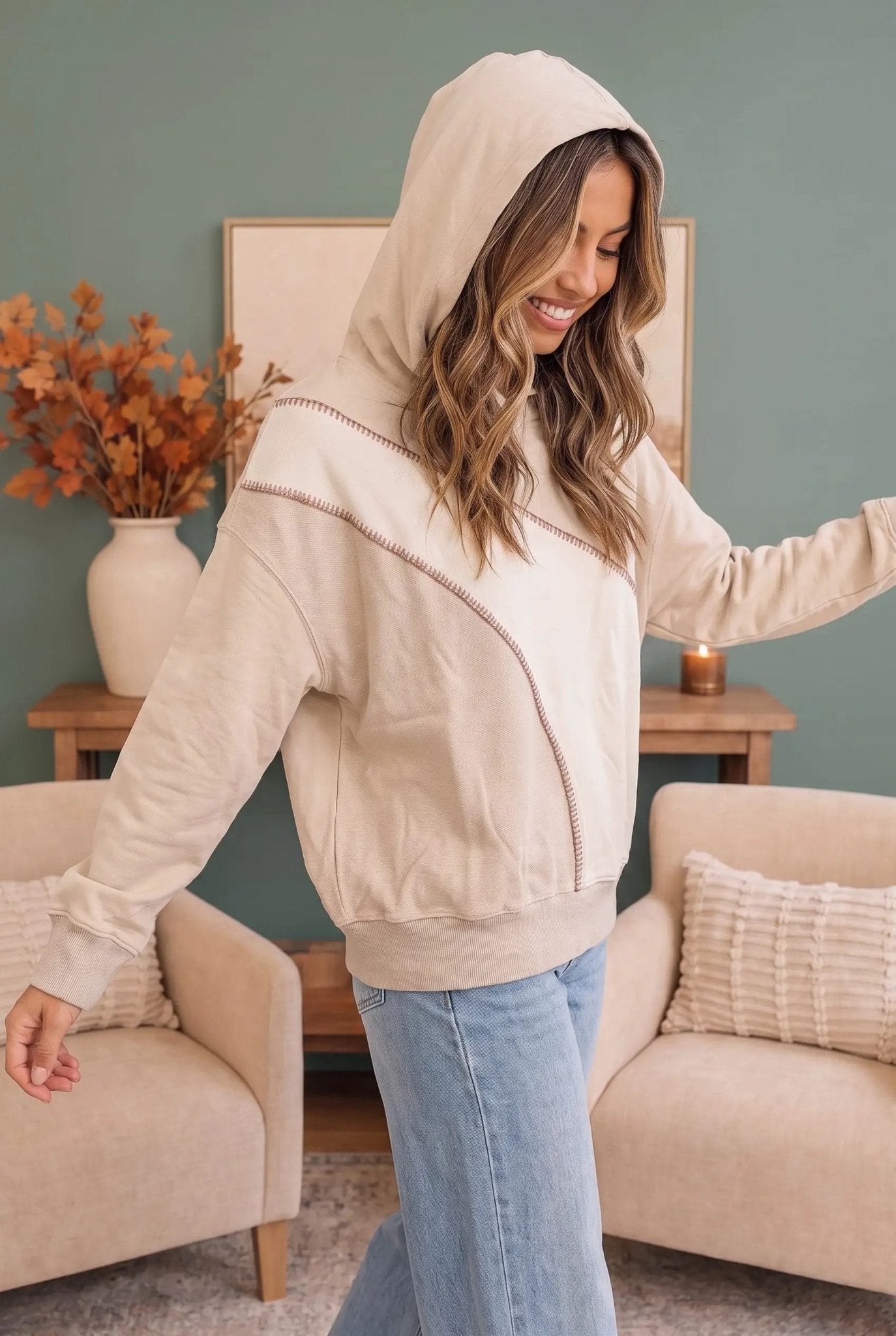 In Stitches Hoodie in Sand - Bitsy Gypsy Boutique