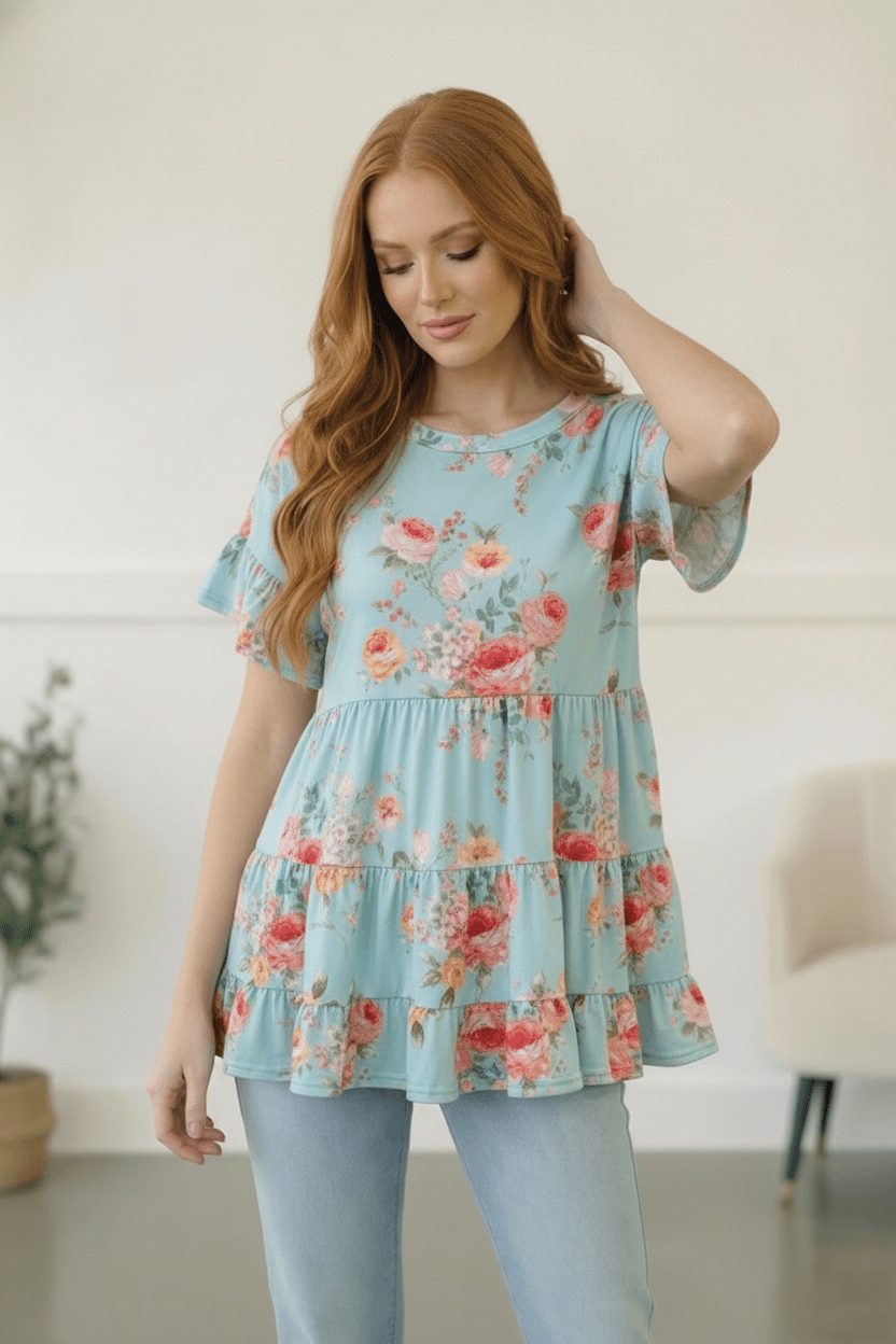 In the Mint Meadows Tiered Babydoll Top - Bitsy Gypsy Boutique