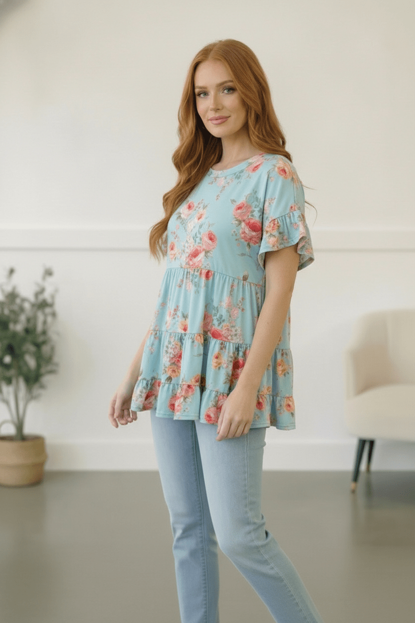 In the Mint Meadows Tiered Babydoll Top - Bitsy Gypsy Boutique