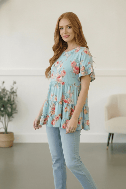 In the Mint Meadows Tiered Babydoll Top - Bitsy Gypsy Boutique