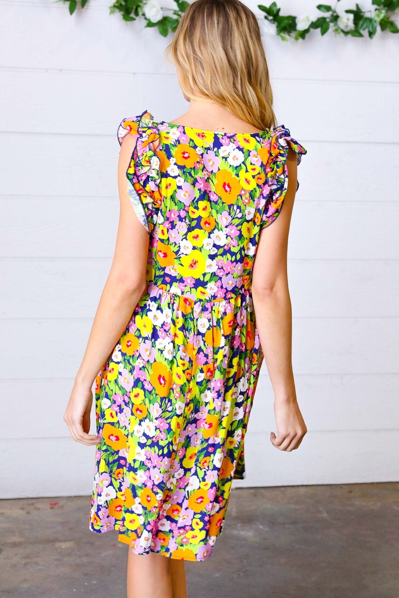 Indigo & Lemon Floral Babydoll Ruffle Dress - Bitsy Gypsy Boutique