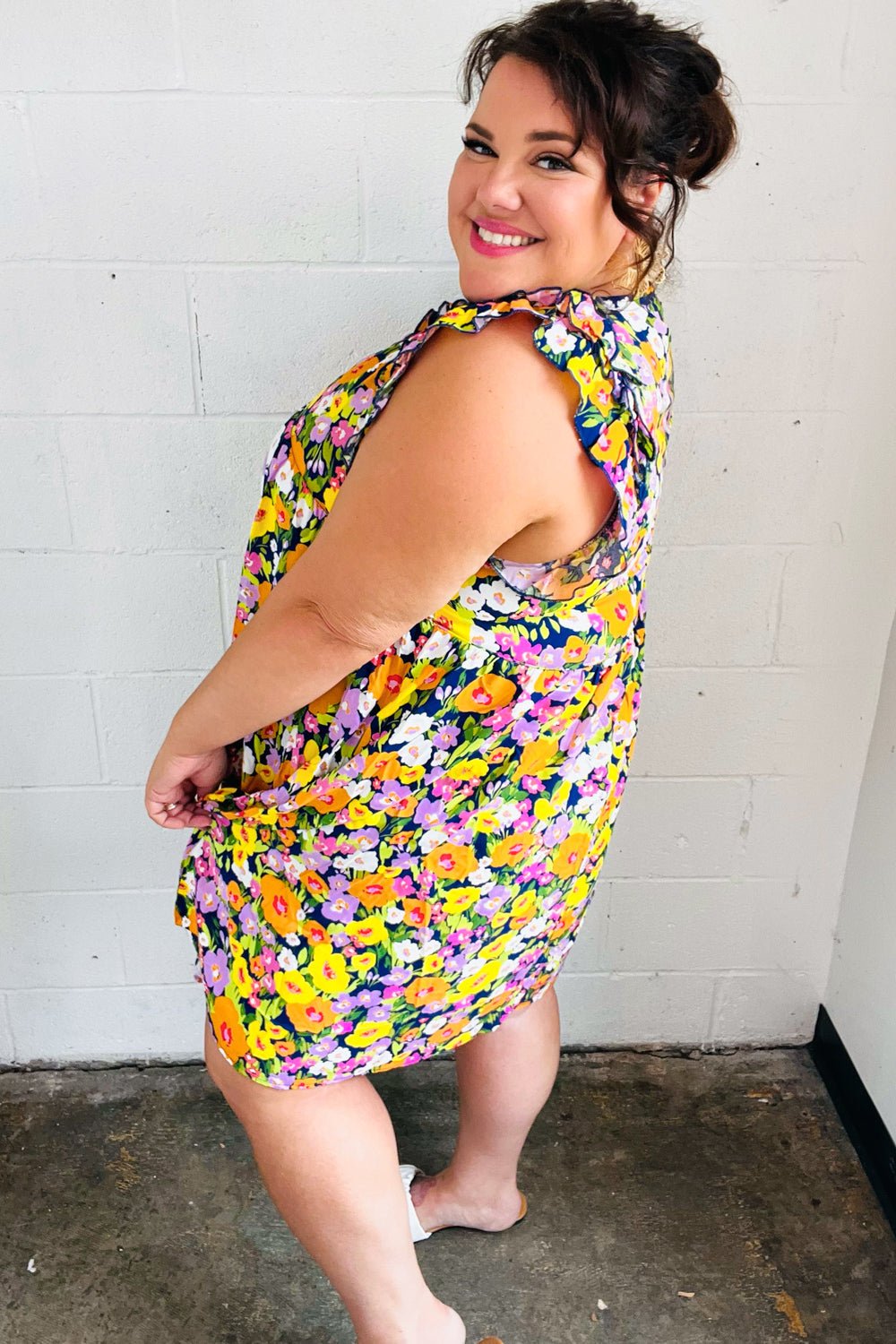 Indigo & Lemon Floral Babydoll Ruffle Dress - Bitsy Gypsy Boutique