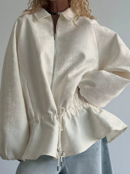 Jacquard Bomber Jacket with Drawstring Waist - Bitsy Gypsy Boutique