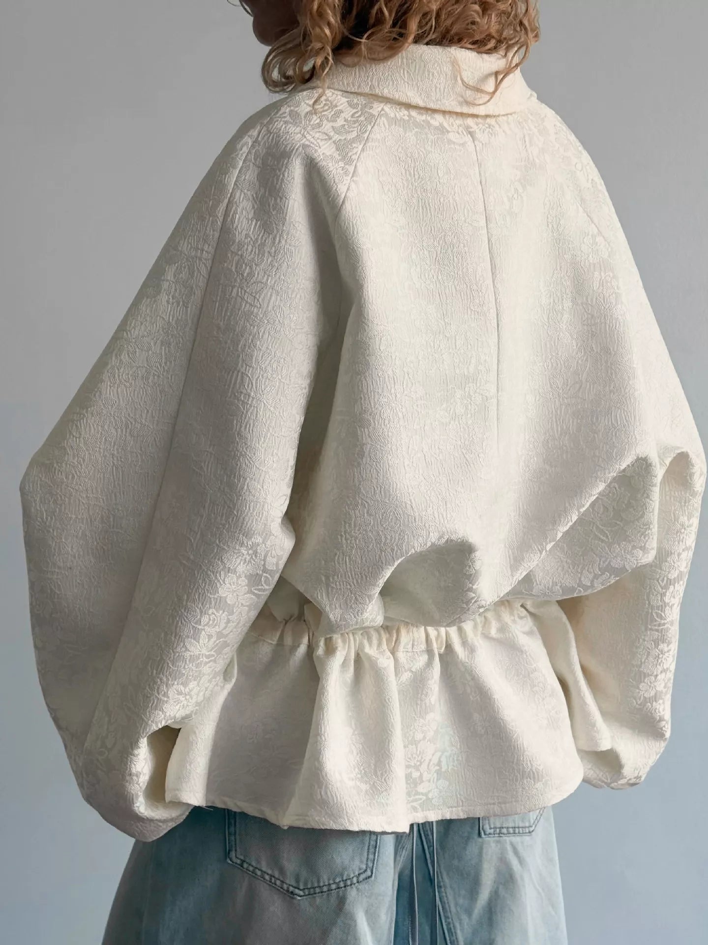 Jacquard Bomber Jacket with Drawstring Waist - Bitsy Gypsy Boutique
