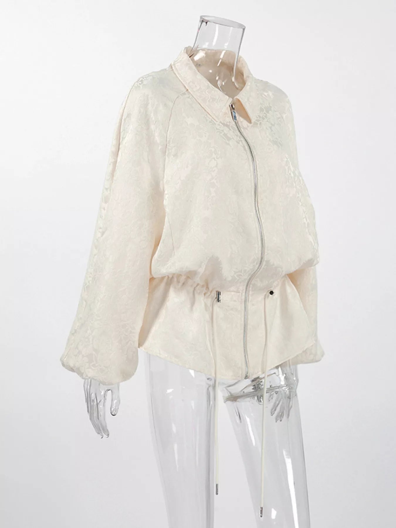 Jacquard Bomber Jacket with Drawstring Waist - Bitsy Gypsy Boutique