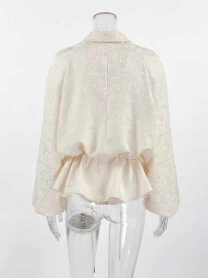 Jacquard Bomber Jacket with Drawstring Waist - Bitsy Gypsy Boutique