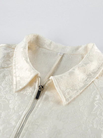 Jacquard Bomber Jacket with Drawstring Waist - Bitsy Gypsy Boutique