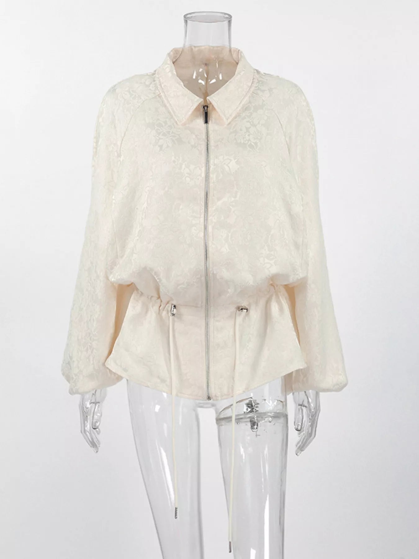 Jacquard Bomber Jacket with Drawstring Waist - Bitsy Gypsy Boutique