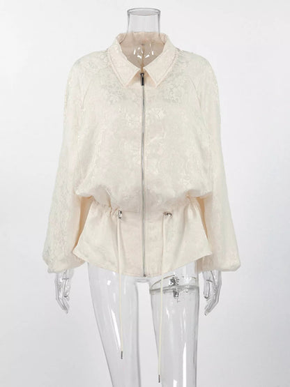 Jacquard Bomber Jacket with Drawstring Waist - Bitsy Gypsy Boutique