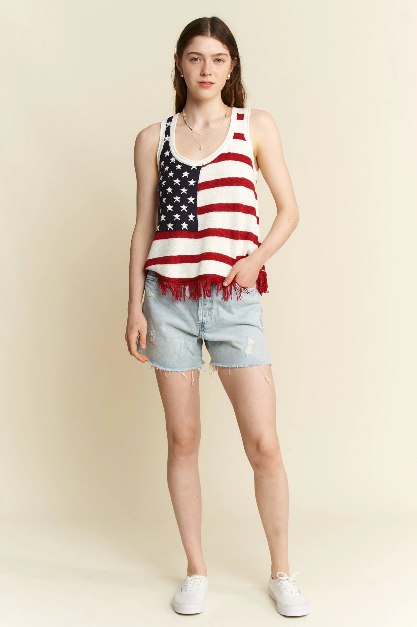 Jade By Jane American Flag Fringe Tank Top - Bitsy Gypsy Boutique