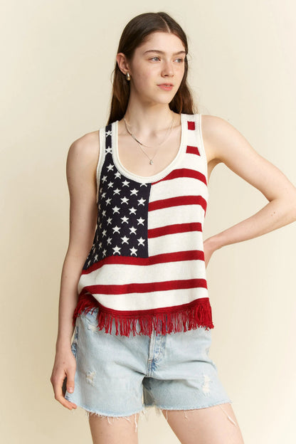 Jade By Jane American Flag Fringe Tank Top - Bitsy Gypsy Boutique