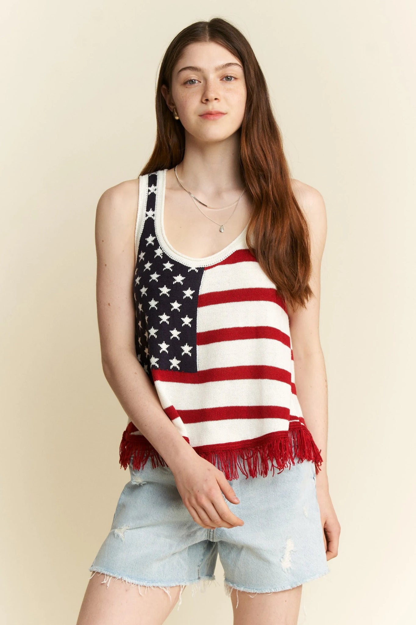 Jade By Jane American Flag Fringe Tank Top - Bitsy Gypsy Boutique
