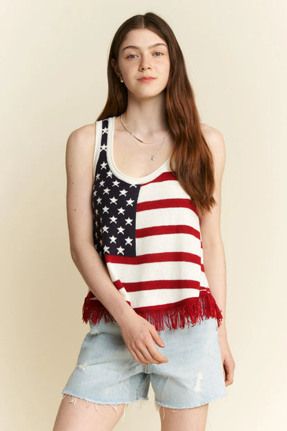 Jade By Jane American Flag Fringe Tank Top - Bitsy Gypsy Boutique