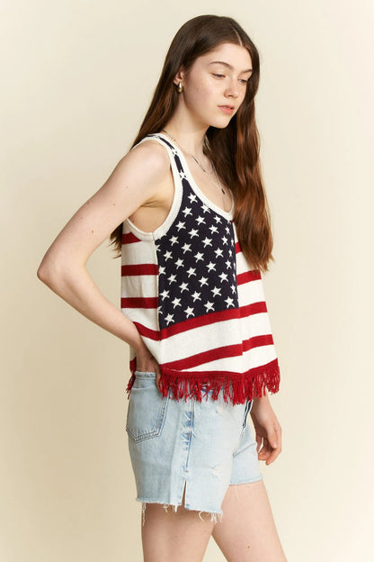 Jade By Jane American Flag Fringe Tank Top - Bitsy Gypsy Boutique