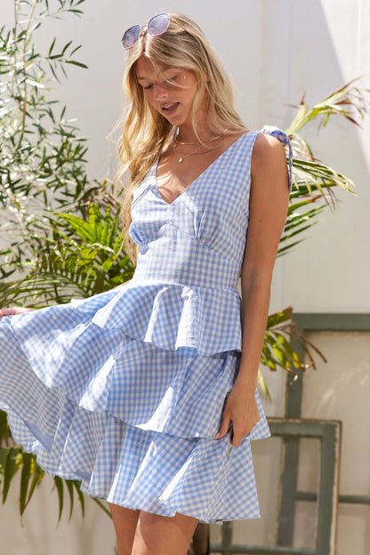 Jade By Jane Full Size Gingham Tiered Mini Dress Plus Size - Bitsy Gypsy Boutique