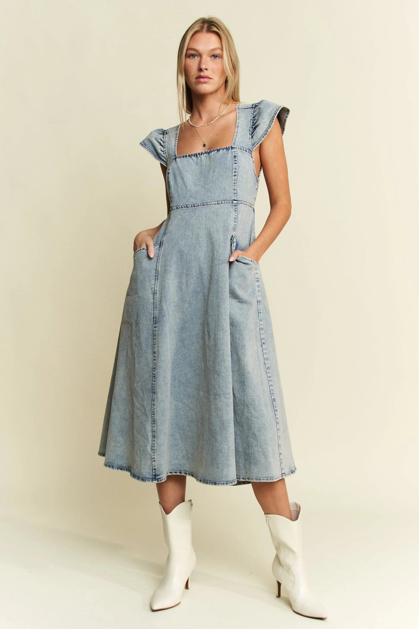 Jade By Jane Full Size Ruffled Denim Midi Dress Plus Size - Bitsy Gypsy Boutique